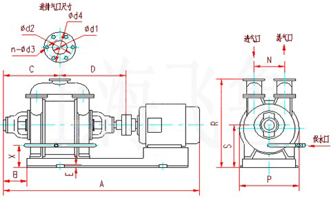 SK-6、SK-12、SK-20、SK-30、SK-42水環(huán)式真空泵及壓縮機(jī)外形及安裝尺寸圖